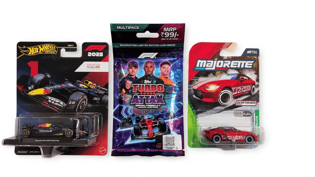 Hot Wheels F1 Red bull Combo, Majorette Castheads Nissan Z and Topps F1 Cards