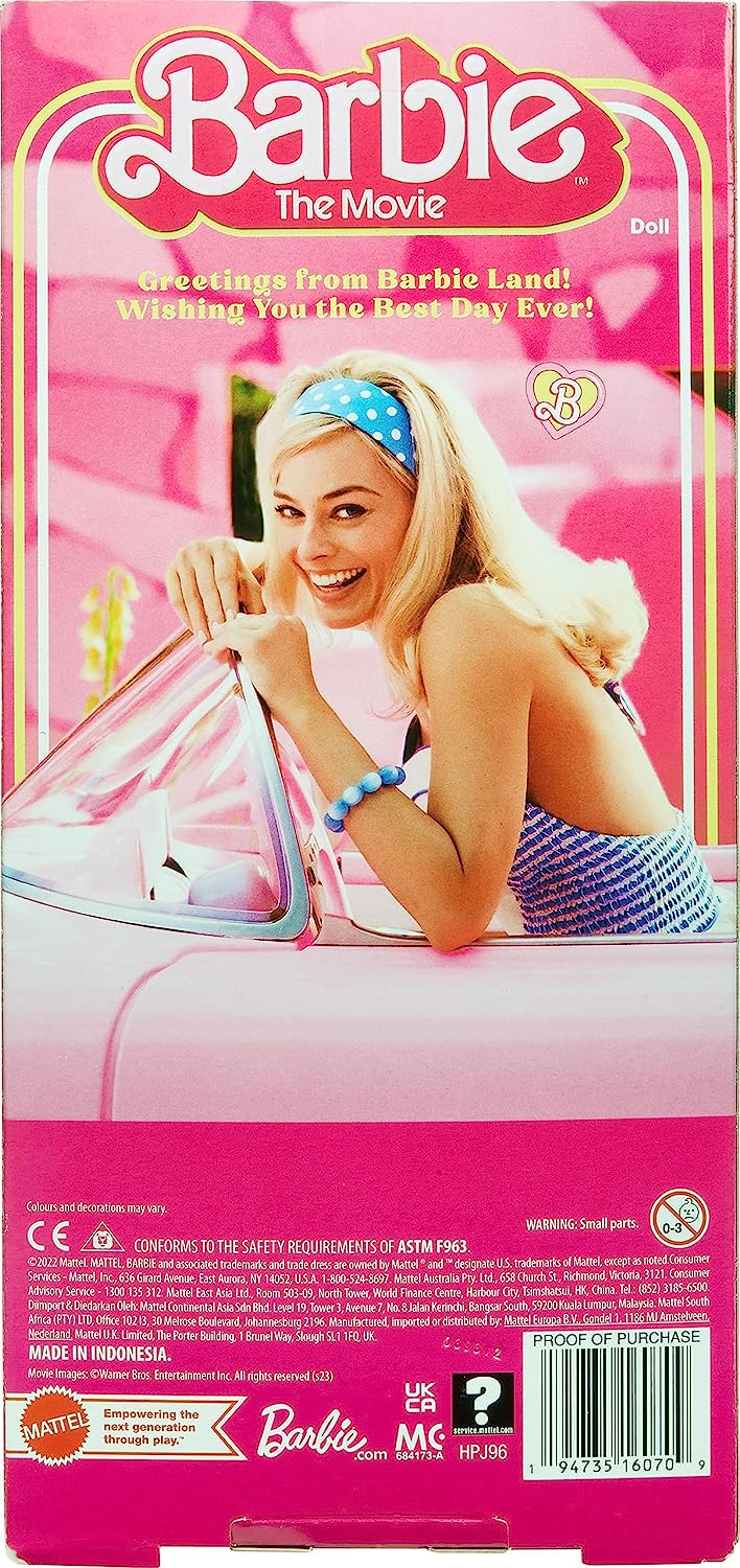 Barbie The Movie Doll, Margot Robbie as Barbie, Collectible Doll Wearing Pink and White Gingham Dress with Daisy Chain Necklace