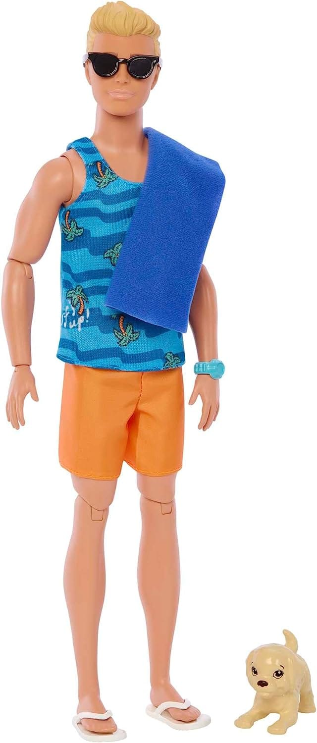 Barbie Ken Doll With Surfboard, Poseable Blonde Barbie Ken Beach Doll