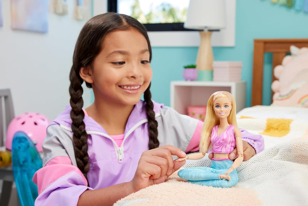 Barbie Made to Move Fashion Doll with Blonde Hair Wearing Removable Pink Sports Top & Blue Yoga Pants