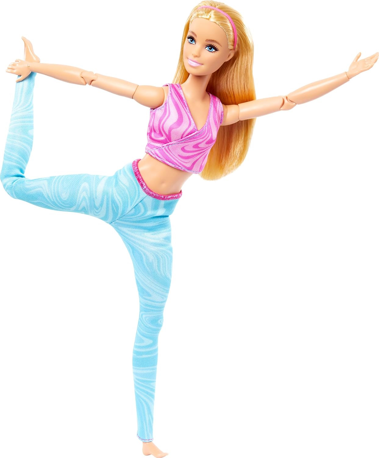 Barbie Made to Move Fashion Doll with Blonde Hair Wearing Removable Pink Sports Top & Blue Yoga Pants