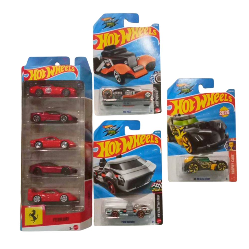 Hot Wheels Ferrari 5 Car Pack, Mod Mill, Twin Dorado And Go-Realla-Fast