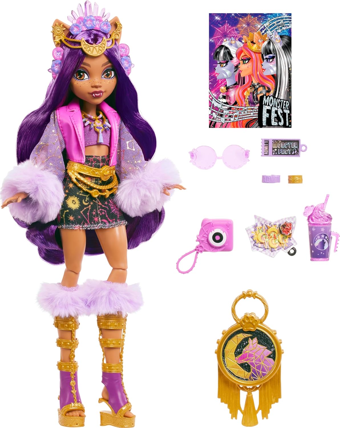 Monster High Monster Fest Clawdeen Wolf Fashion Doll With Festival Outfit, Band Poster And Accessories