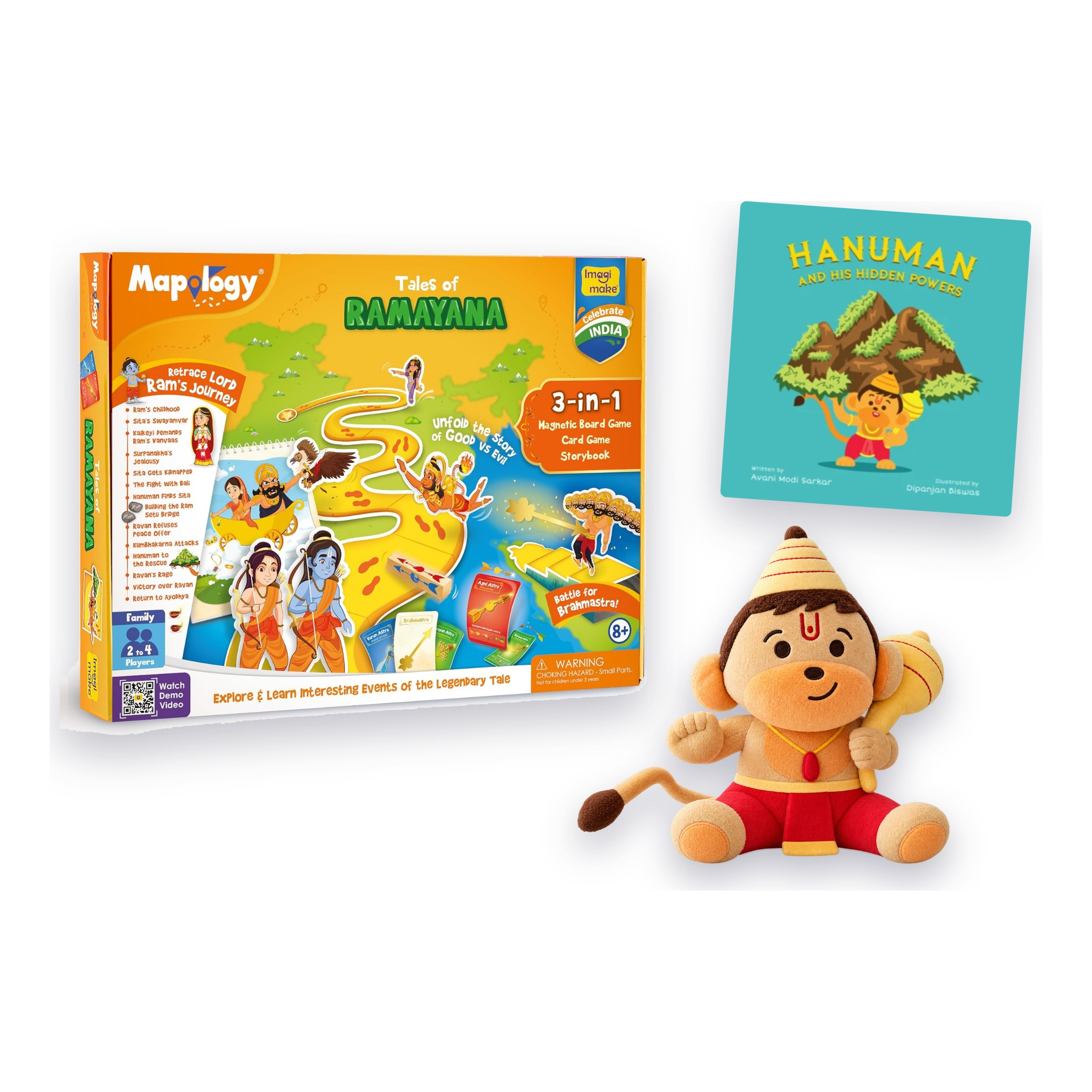 Diwali Gift Combo – Tales of Ramayana Game, Baby Hanuman Soft Toy & Hanuman Story Book