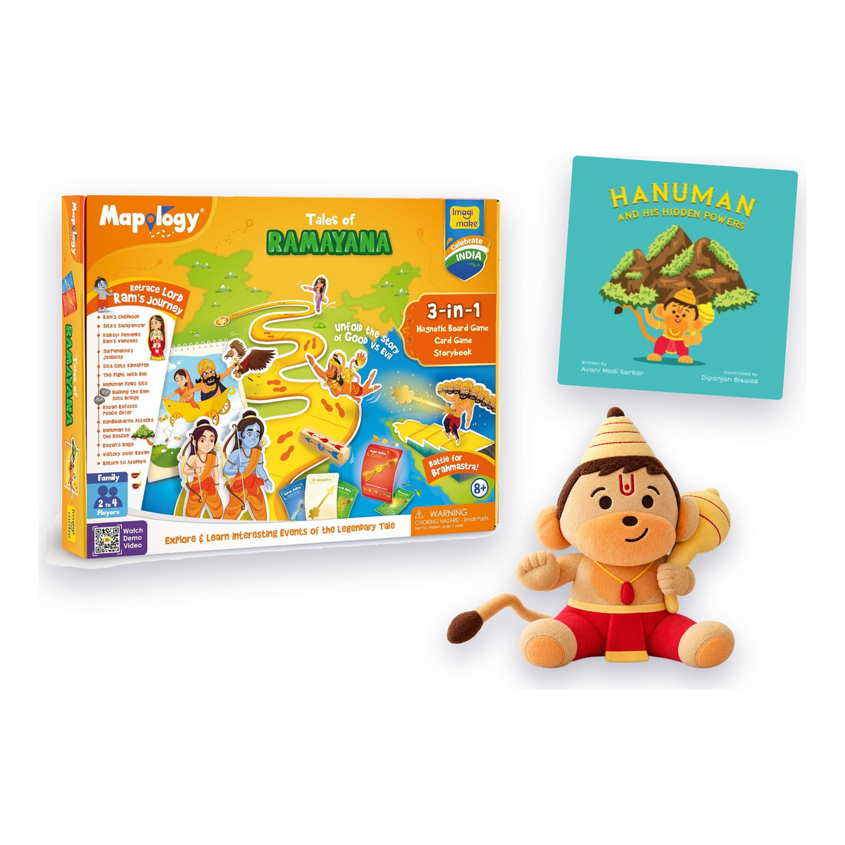 Diwali Gift Combo – Tales of Ramayana Game, Baby Hanuman Soft Toy & Hanuman Story Book