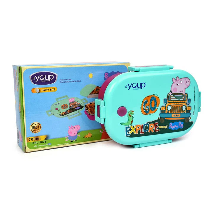 YOUP HAPPY BITE - 750ml Stainless Steel Peppa Pig Theme Kids Lunch Box