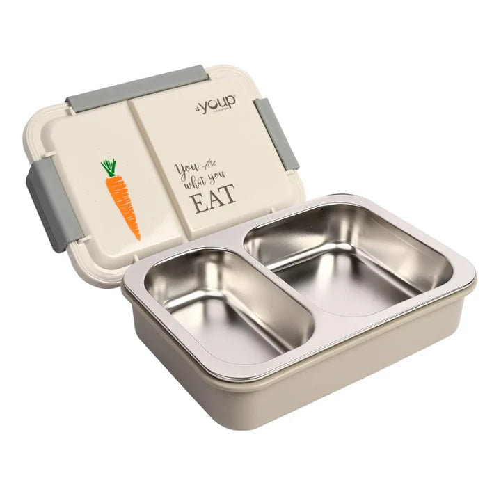 YOUP Stainless Steel Grey Color Kids Lunch Box With 2 Compartments DONUT -750 ml