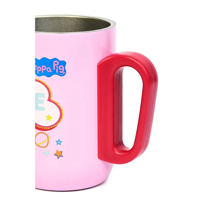 YOUP Stainless Steel Pink Color Peppa Pig Smile Kids Insulated Mug with Cap SORSO-PPM- 320 ml