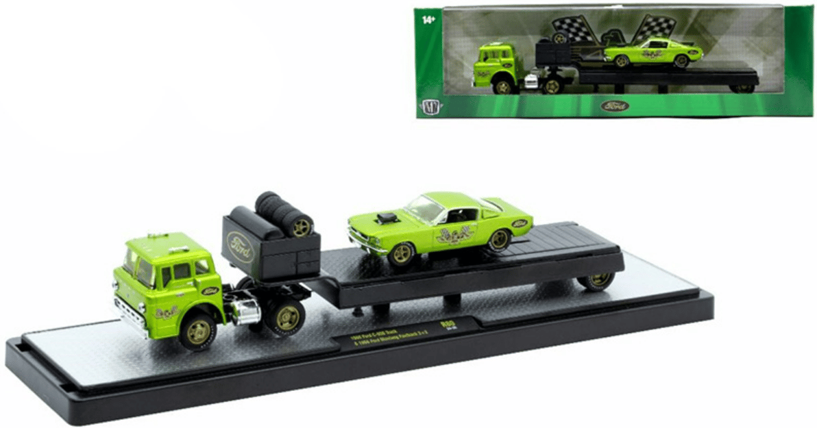 M2 Machines Diecast 1:64 Auto-Haulers Release 80 - 1966 Ford C-950 Truck & 1966 Ford Mustang Fastback 2+2