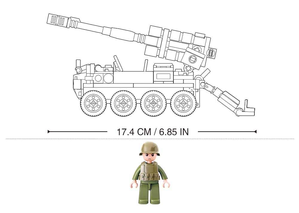 Sluban Model Bricks All Terrain Assault Vehicle With Movable Cannon & a Soldier Toy