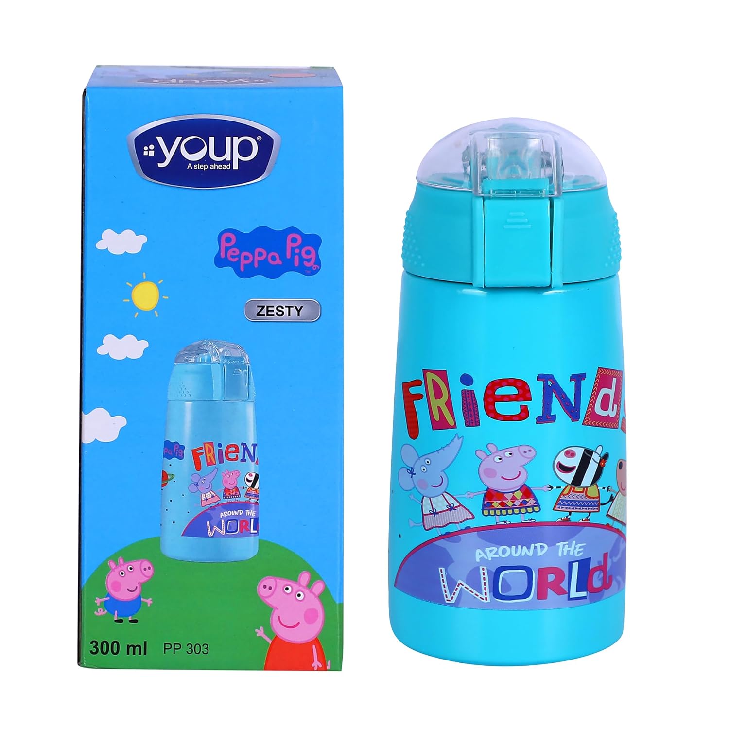YOUP Stainless Steel Peppa Pig Insulated Double Wall Sipper Bottle Zesty - 300 ml