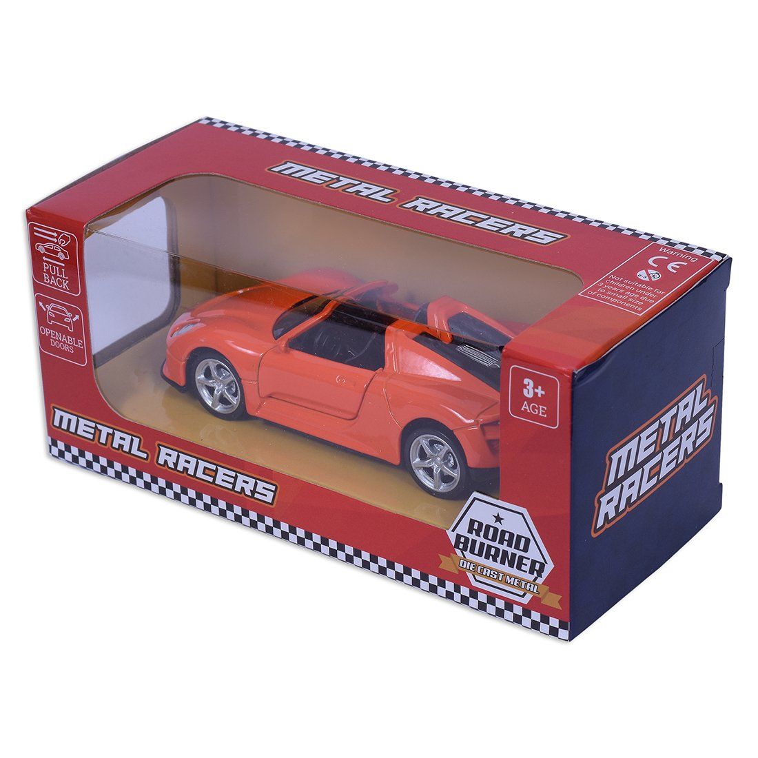 Road Burner Diecast Metal Racers Pull back Orange Convertible Car