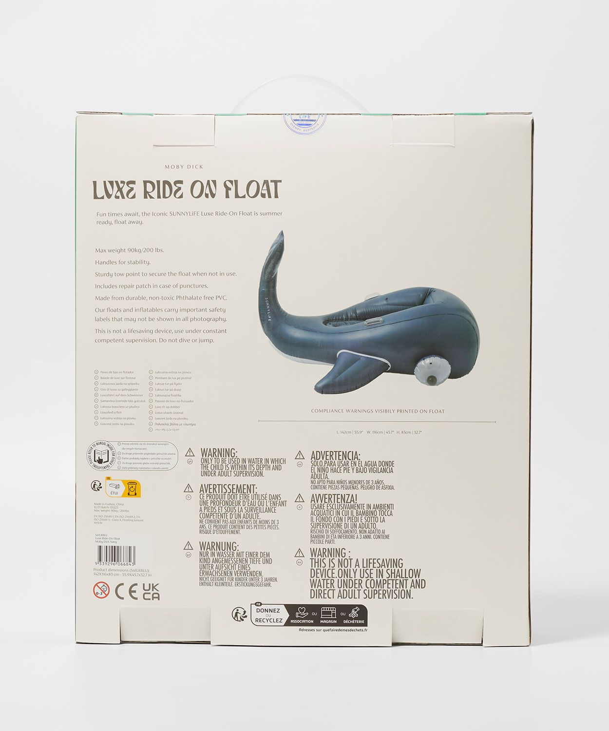 SUNNYLiFE Luxe Ride-On Float Moby Dick Navy