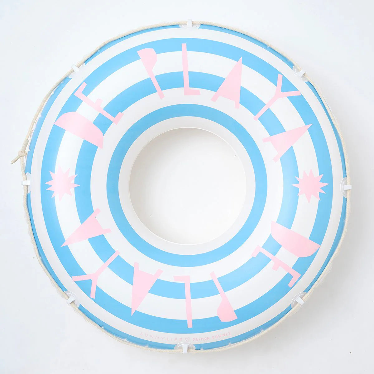 SUNNYLiFE Blue Stripes Inflatable Retro Pool Ring De Playa Stripe