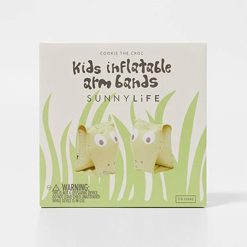 SUNNYLiFE Kids Inflatable Arm Bands Cookie the Croc Light Khaki