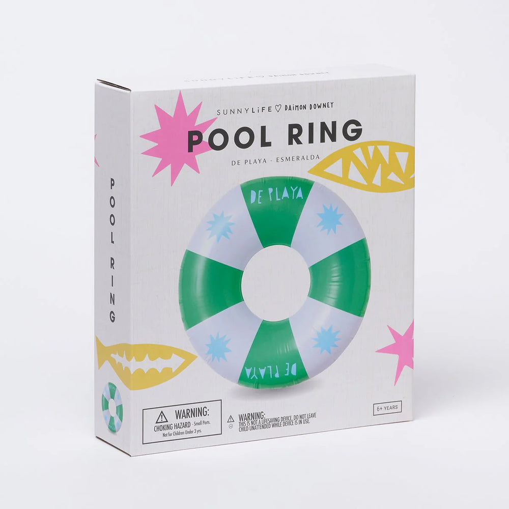 SUNNYLiFE White and Green Color Inflatable Pool Ring De Playa Esmeralda