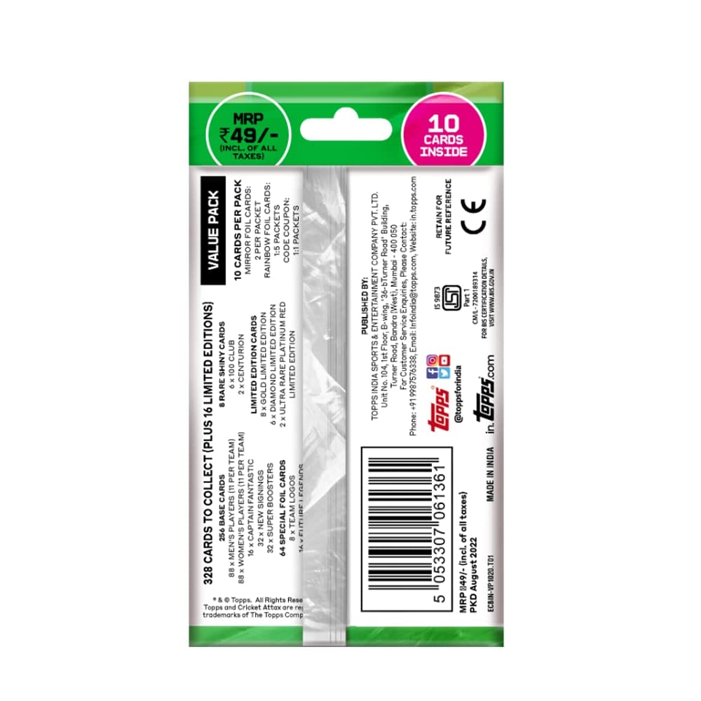 Topps Cricket Attax 2022 Trading and Collectible Cards Pack of 10 Cards