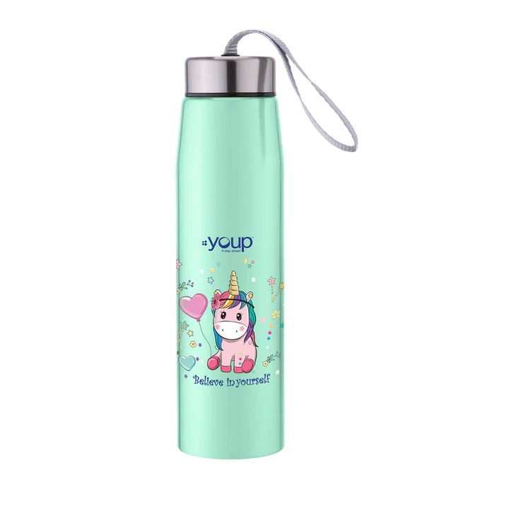 Youp Stainless steel insulated green color Unicorn kids water bottle ABBY - 500 ml