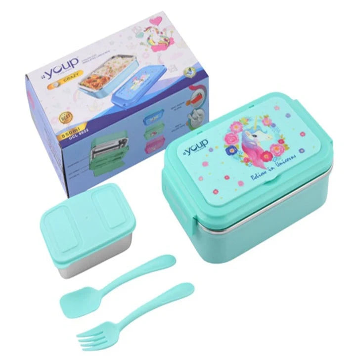 Youp stainless steel sage green color Unicorn theme kids lunch box CRAZY - 850 ml