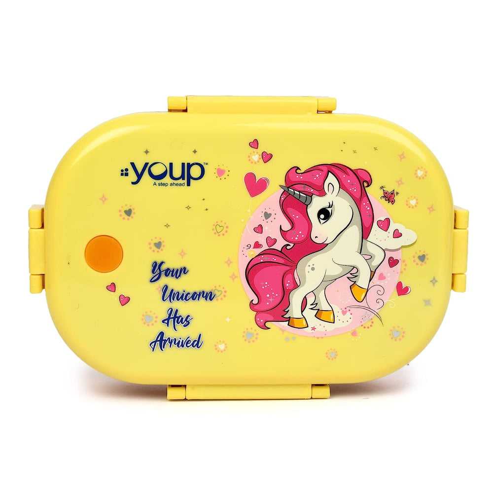 YOUP Break Time Unicorn Theme Kids Lunch Box 700 ml Yellow