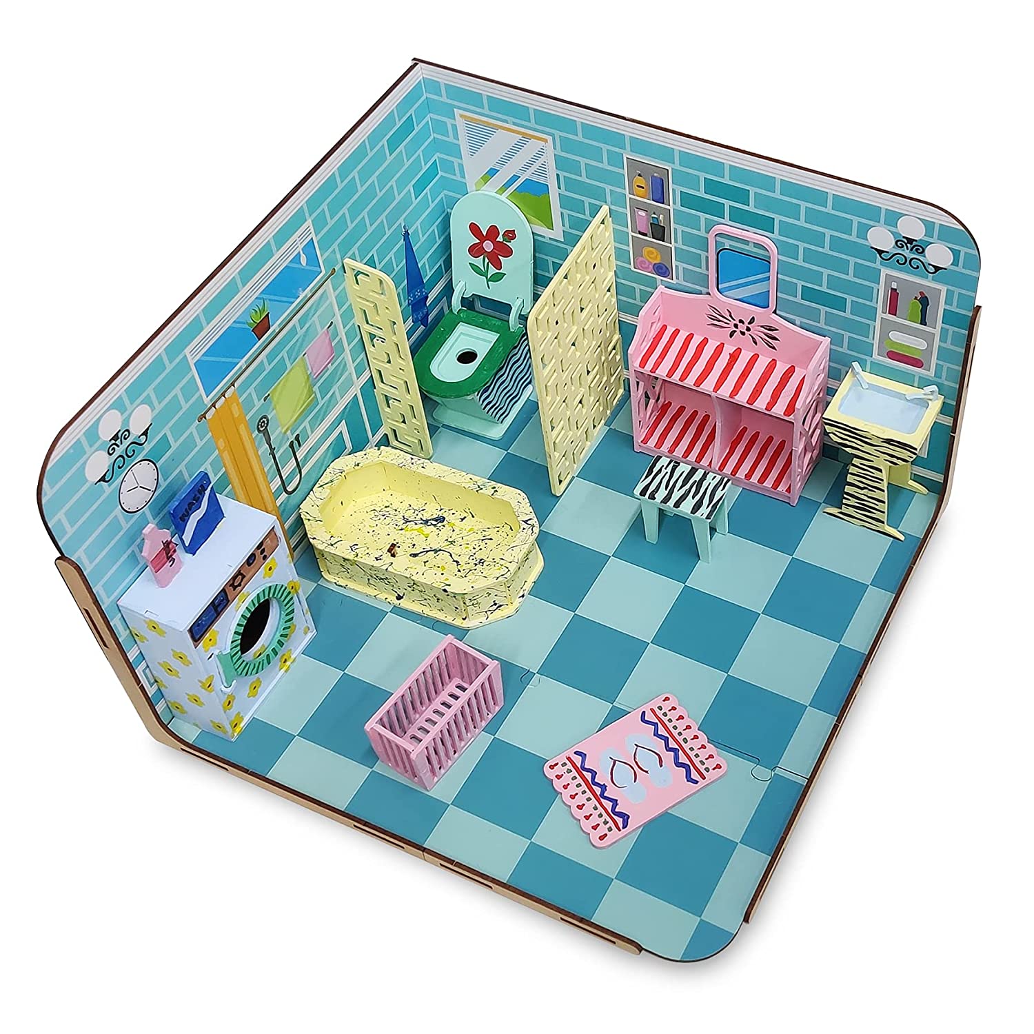 Webby DIY Build & Paint Bathroom with Furniture Wooden Dollhouse Kit