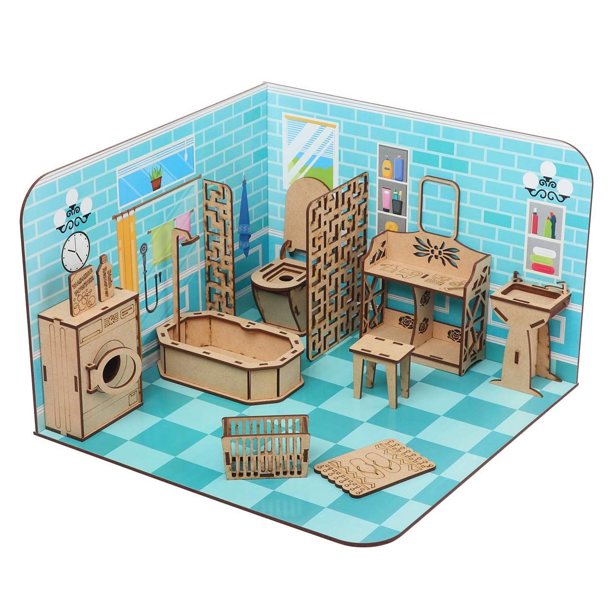 Webby DIY Build & Paint Bathroom with Furniture Wooden Dollhouse Kit