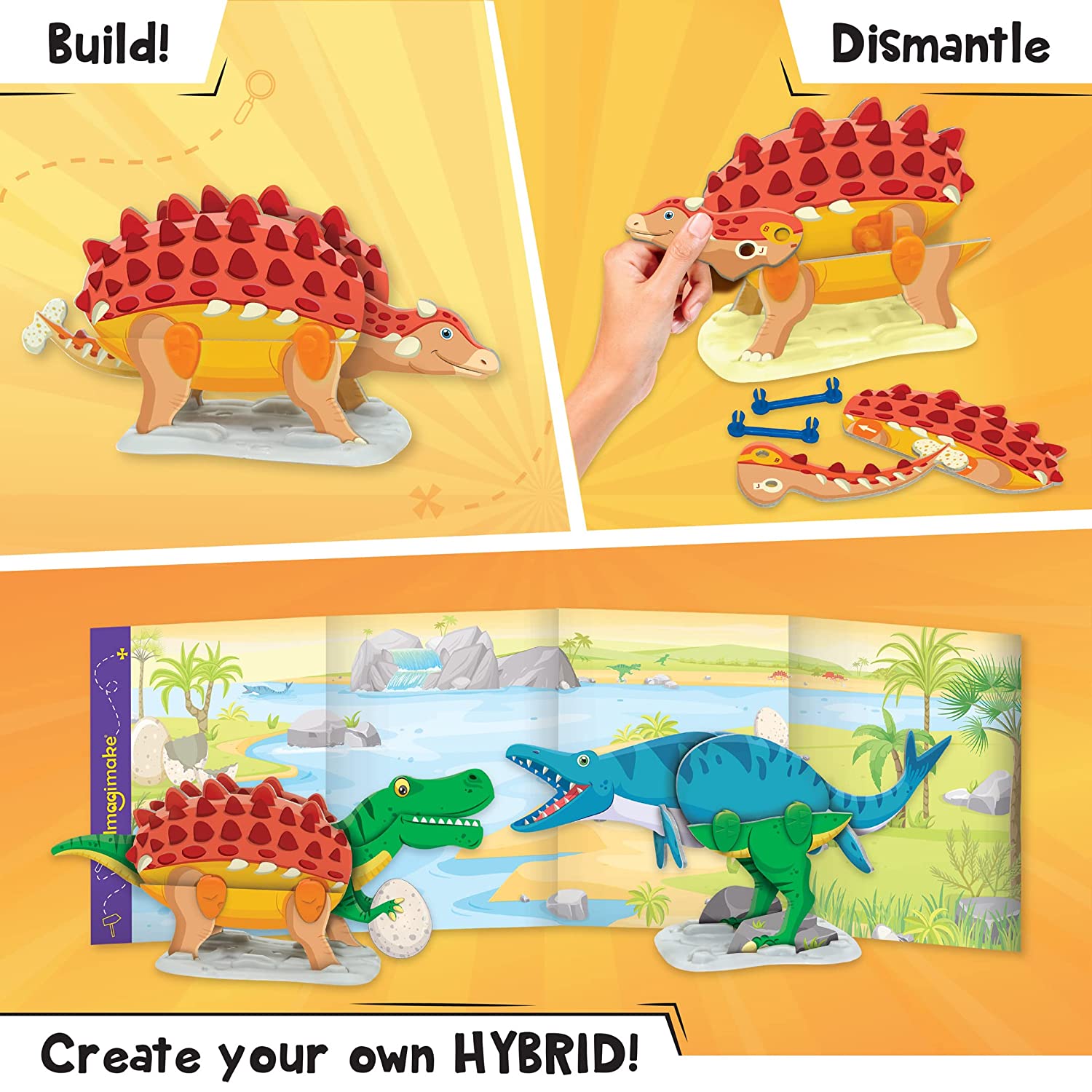 Imagimake Mapology Dino Quest - Tyrannosaurus Rex, Mosasaurus and Ankylosaurus