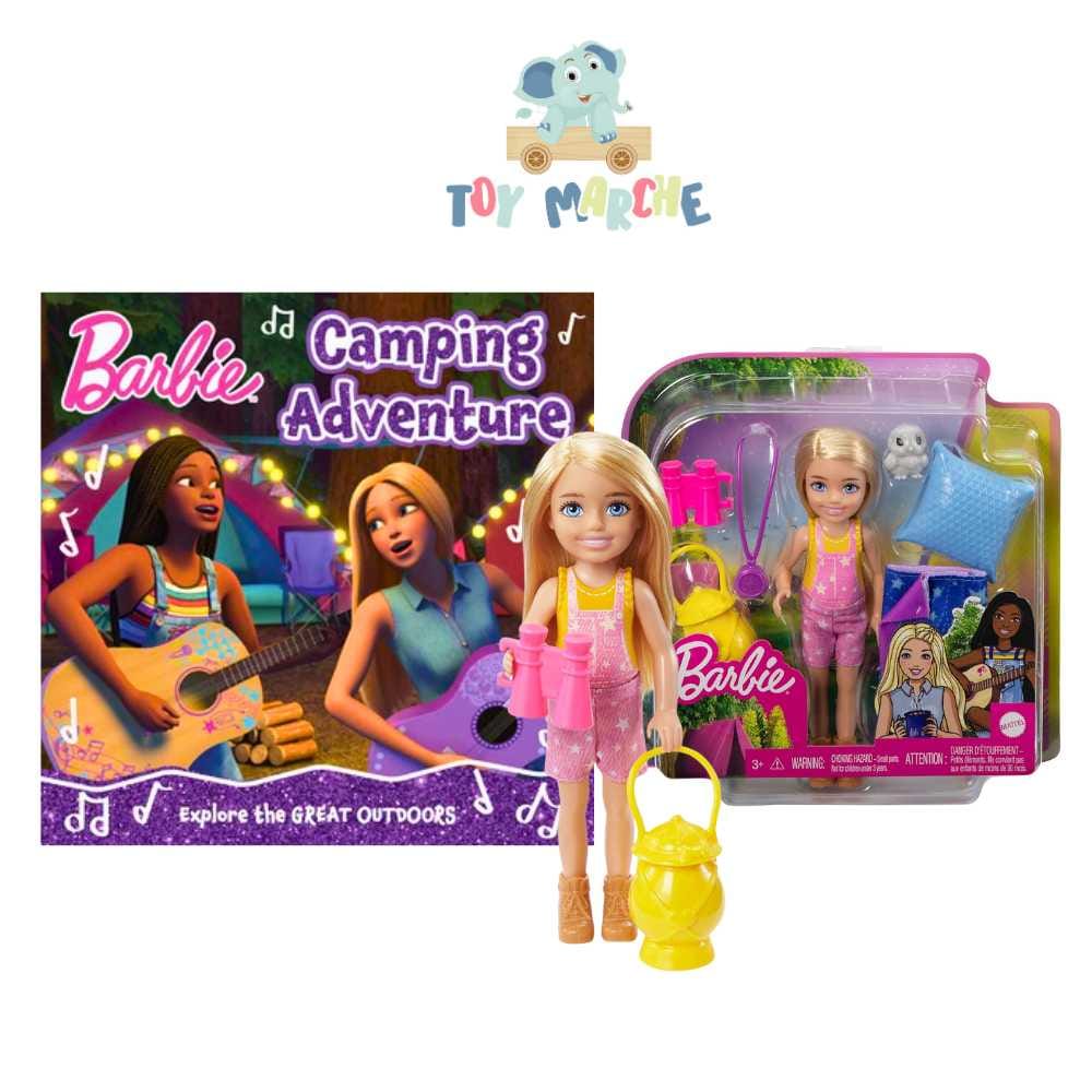 Barbie It Takes Two Chelsea Camping Doll With Pet Owl & Accessories And Barbie Camping Adventure Picture Book