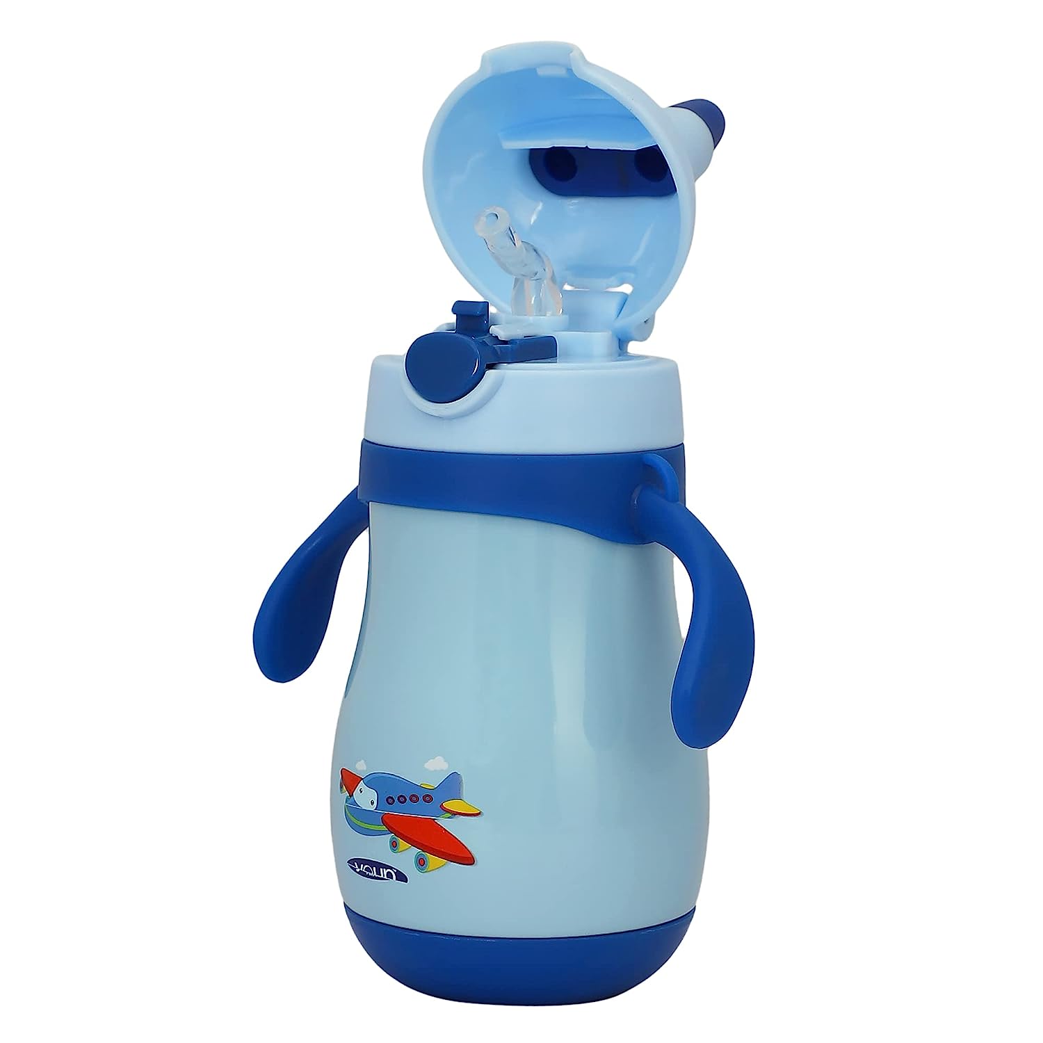 Youp Wiggly Thermo Steel Bottle 350ml - Aeroplane Print - Blue