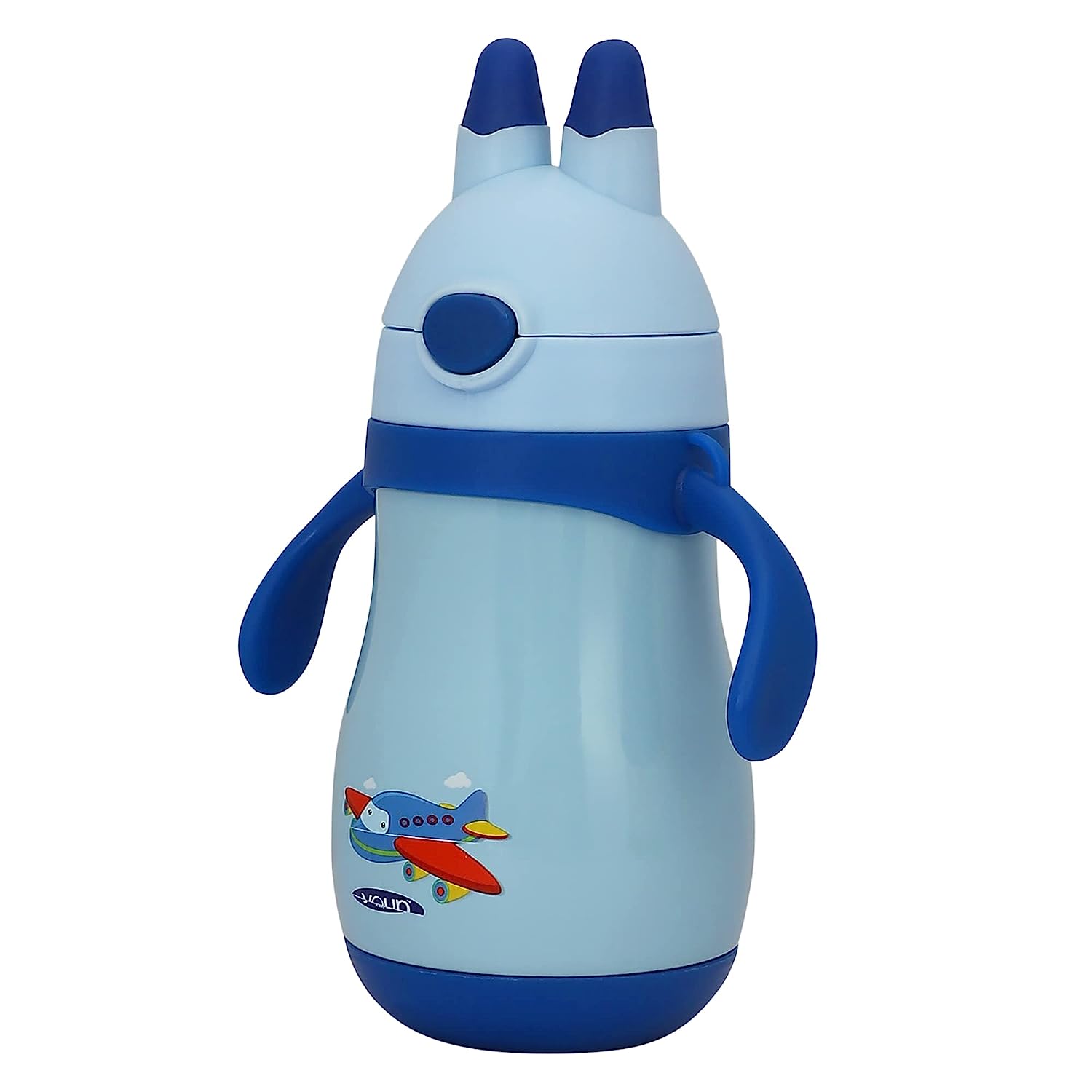 Youp Wiggly Thermo Steel Bottle 350ml - Aeroplane Print - Blue