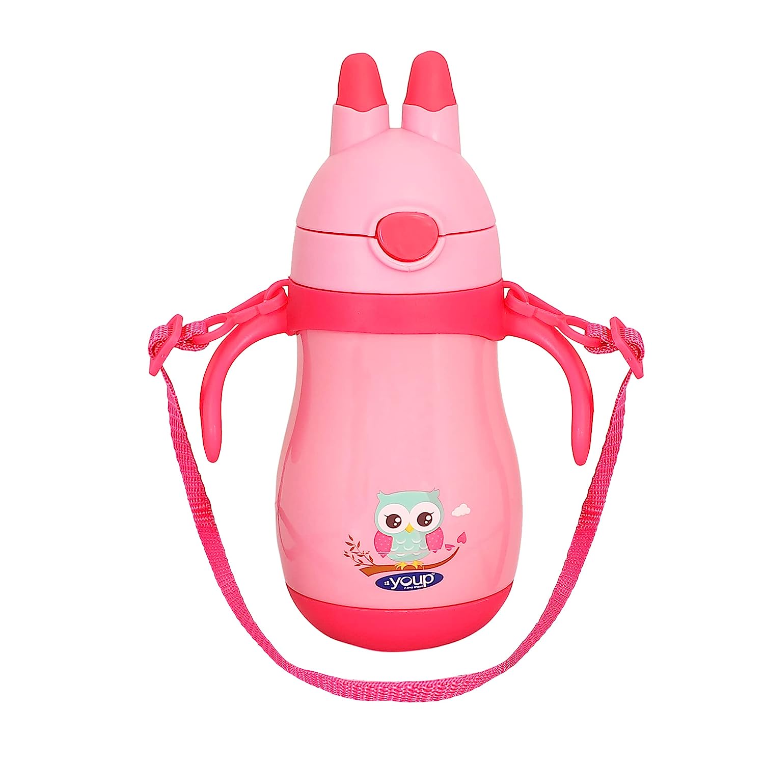 Youp Wiggly Thermo Steel Bottle 350ml - Owl Print - Pink