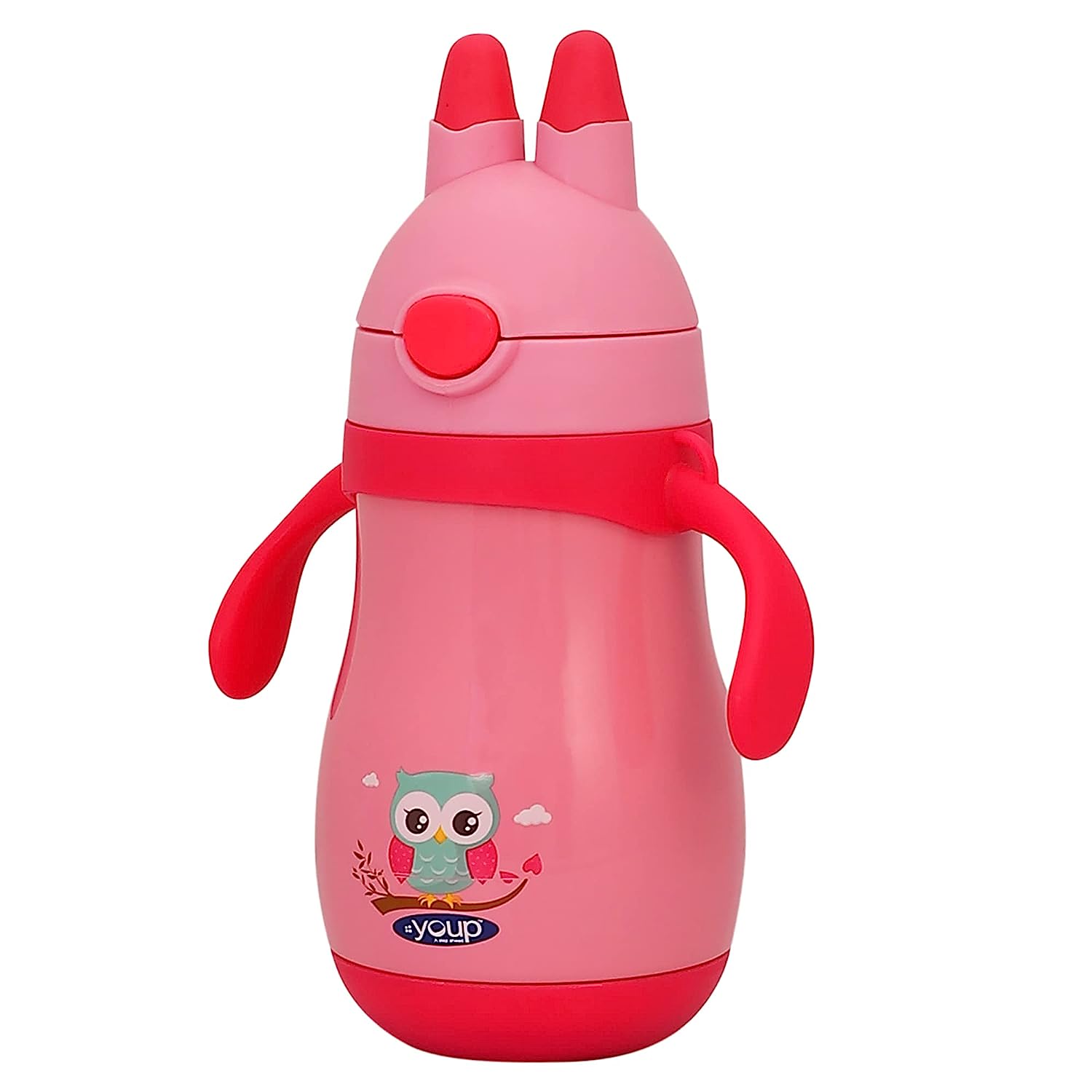Youp Wiggly Thermo Steel Bottle 350ml - Owl Print - Pink