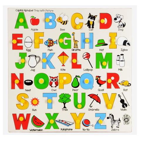 Skillofun Wooden Capital Alphabet Tray with Picture & Knobs