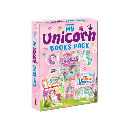 Dreamland My Unicorn Books Pack Unicorn Sticker and Activity Book, Copy Colour and Colouring Books