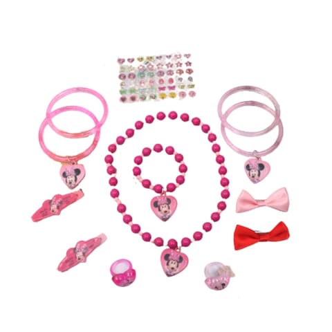 Lil Diva Minnie Mouse Fashion Accessories Set Of 12pcs 1 Necklace, 1 Bracelet, 4 Bangles, 4 Clips and 2 Rings