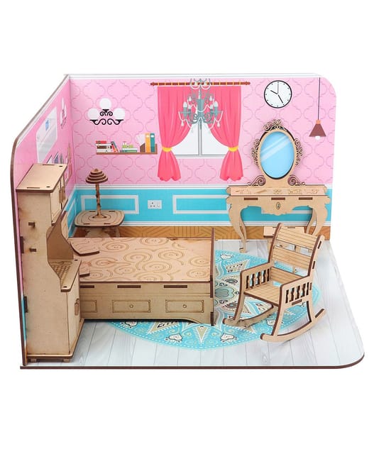Webby DIY Build Paint Bedroom with Furniture Wooden Dollhouse Kit