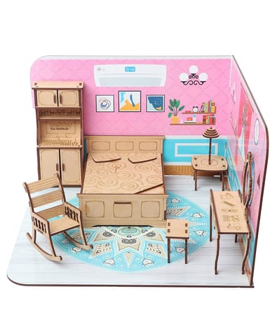 Webby DIY Build & Paint Bedroom with Furniture Wooden Dollhouse Kit