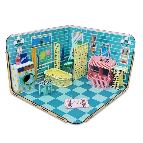 Webby DIY Build & Paint Bathroom with Furniture Wooden Dollhouse Kit