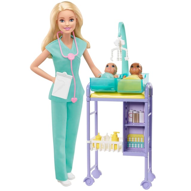 Barbie Careers Baby Doctor Playset With Blonde Doll, 2 Infant Dolls, Toy Pieces