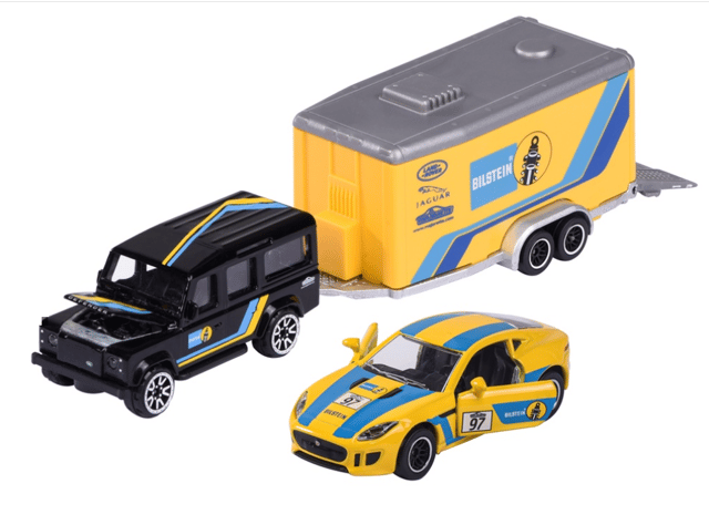 Majorette Race Trailer Land Rover Defender 110 and Jaguar F-type Bilstein