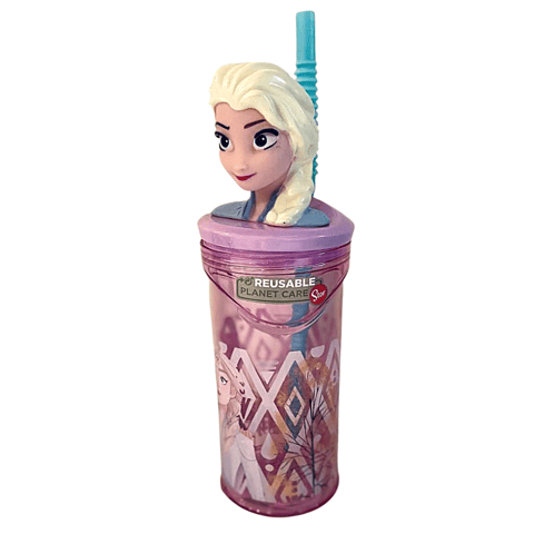 Disney Frozen Elsa Stor 3D Figurine Water Tumbler with Reusable Straw - 360 ml