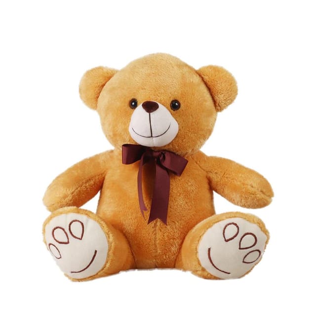 Mirada Teddy Bear With Embroidered Paw & Brown Bow - 30 cm