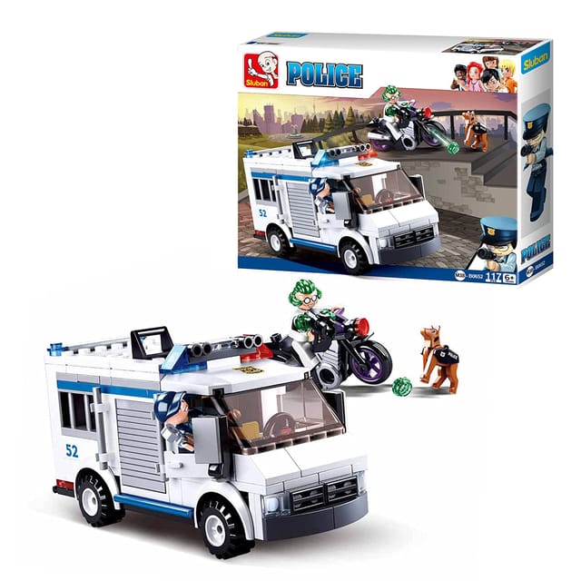 Sluban Model Bricks Police Escort Vehicle With A Police, Thief & Police Dog Mini Toy