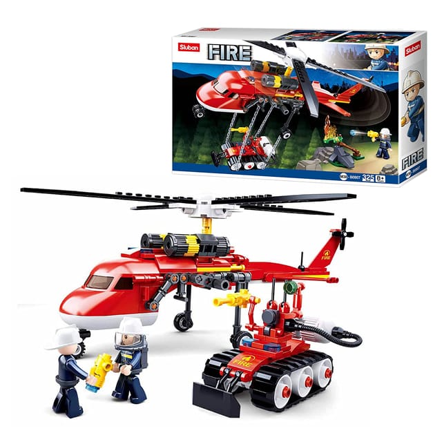 Sluban Fire Helicopter with Built-in Crane & 2 Fire Fighters