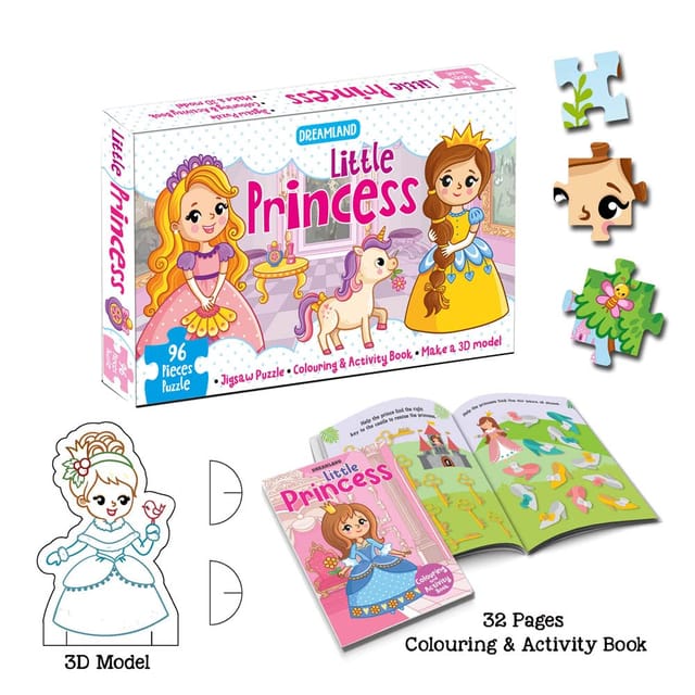 Dreamland Publications - Little Princess Jigsaw Puzzle for Kids 96 Pcs With Colouring & Activity Book and 3D Model