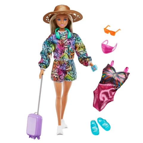 Barbie Holiday Fun Doll, Blonde Highlighted Hair, Travel Tote & Summer Accessories