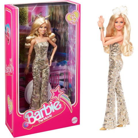 Barbie the Movie Collectible Doll, Margot Robbie As Barbie In Gold Disco Jumpsuit