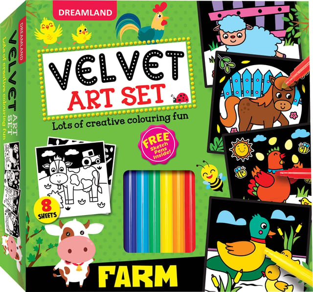 Dreamland Publications - Farm Velvet Art Set With 10 Free Sketch Pens