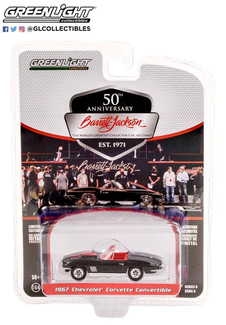 Greenlight Diecast 1967 Chevrolet Corvette Convertible Black with Red Interior