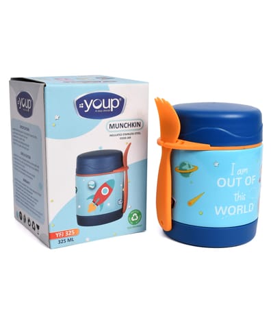 Youp Stainless Steel Insulated Food Jar With Fork Blue - 325 ml